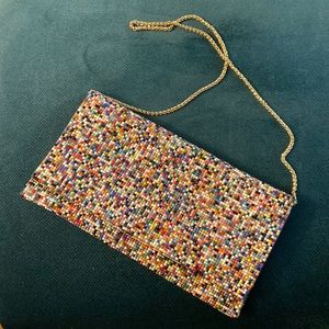 SUPER CUTE rainbow multi stone “beaded” purse with gold chain